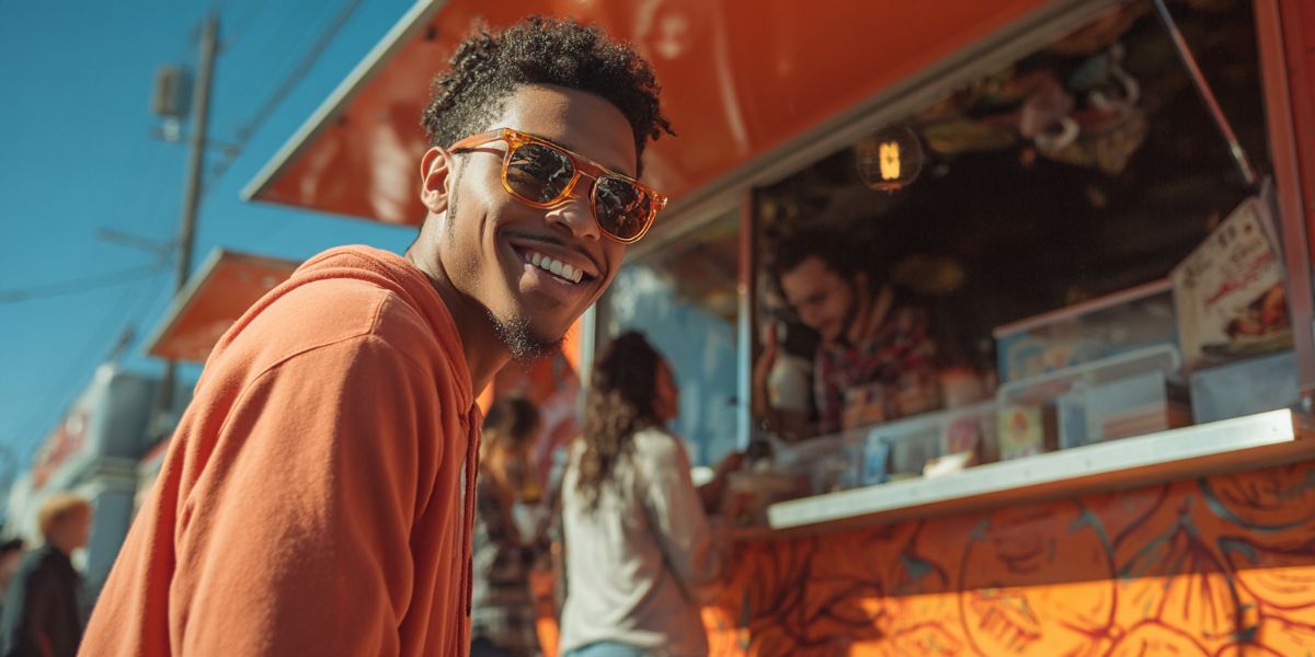 A man ordering food from a food truck