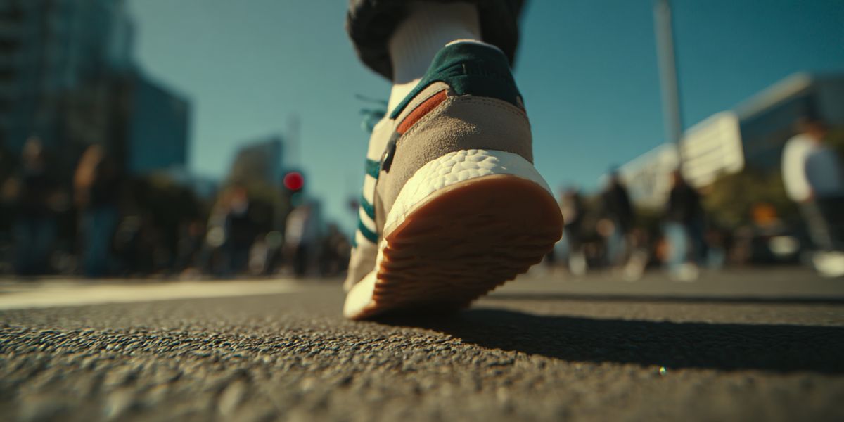 Person walking in a city while travelling