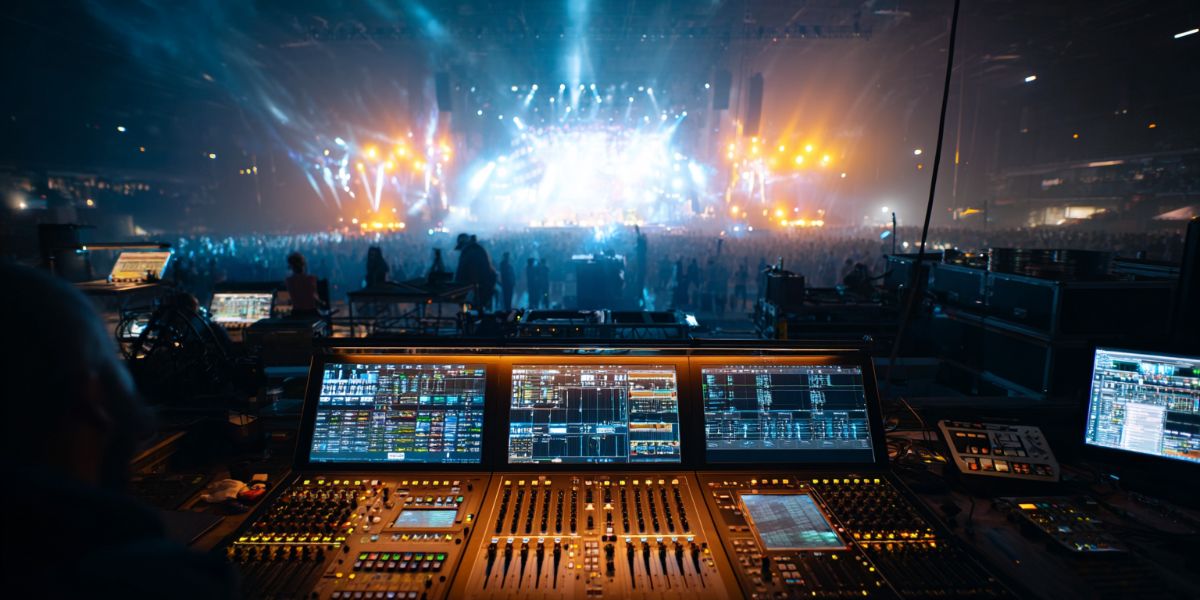 An image of lighting technicians at work