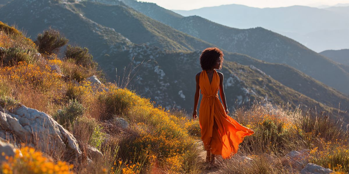 Woman walking in the mountains