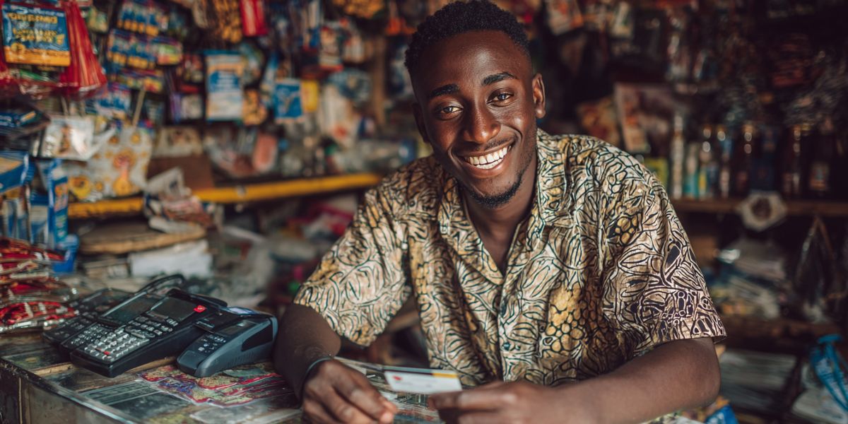 Man shopping in a souvenir shop while travelling