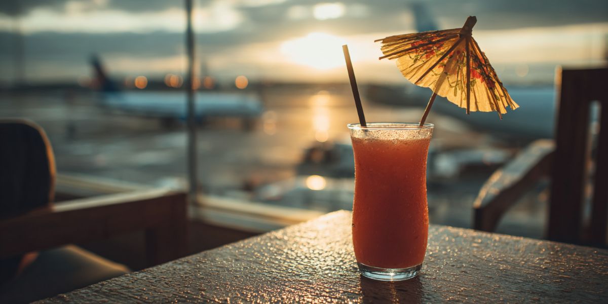 Drink with an umbrella in at an airport